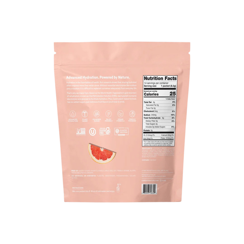 Cure Hydrating Electrolyte Drink Mix - Grapefruit 14ct