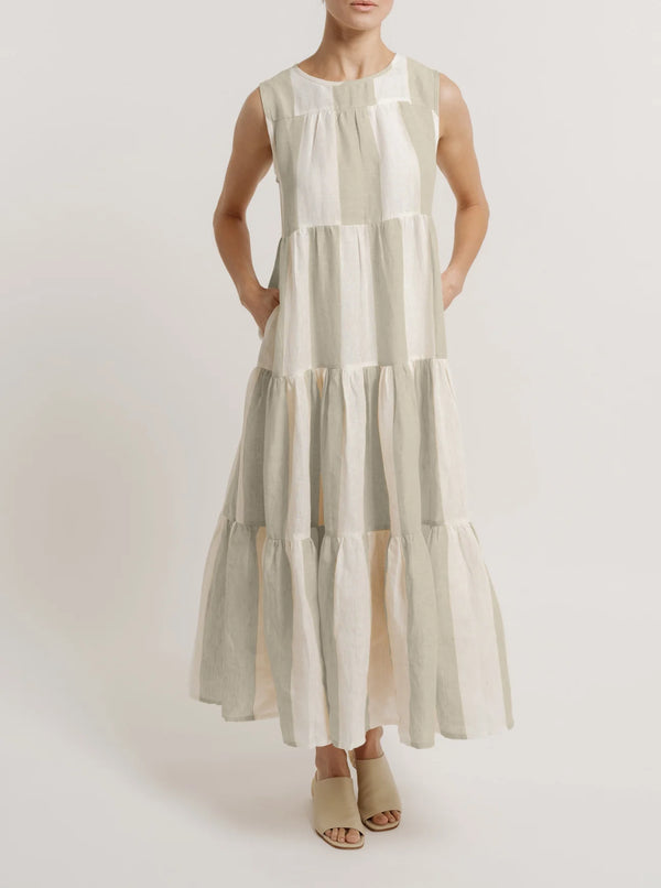 Tiered Linen Maxi Dress - Tulum Stripe