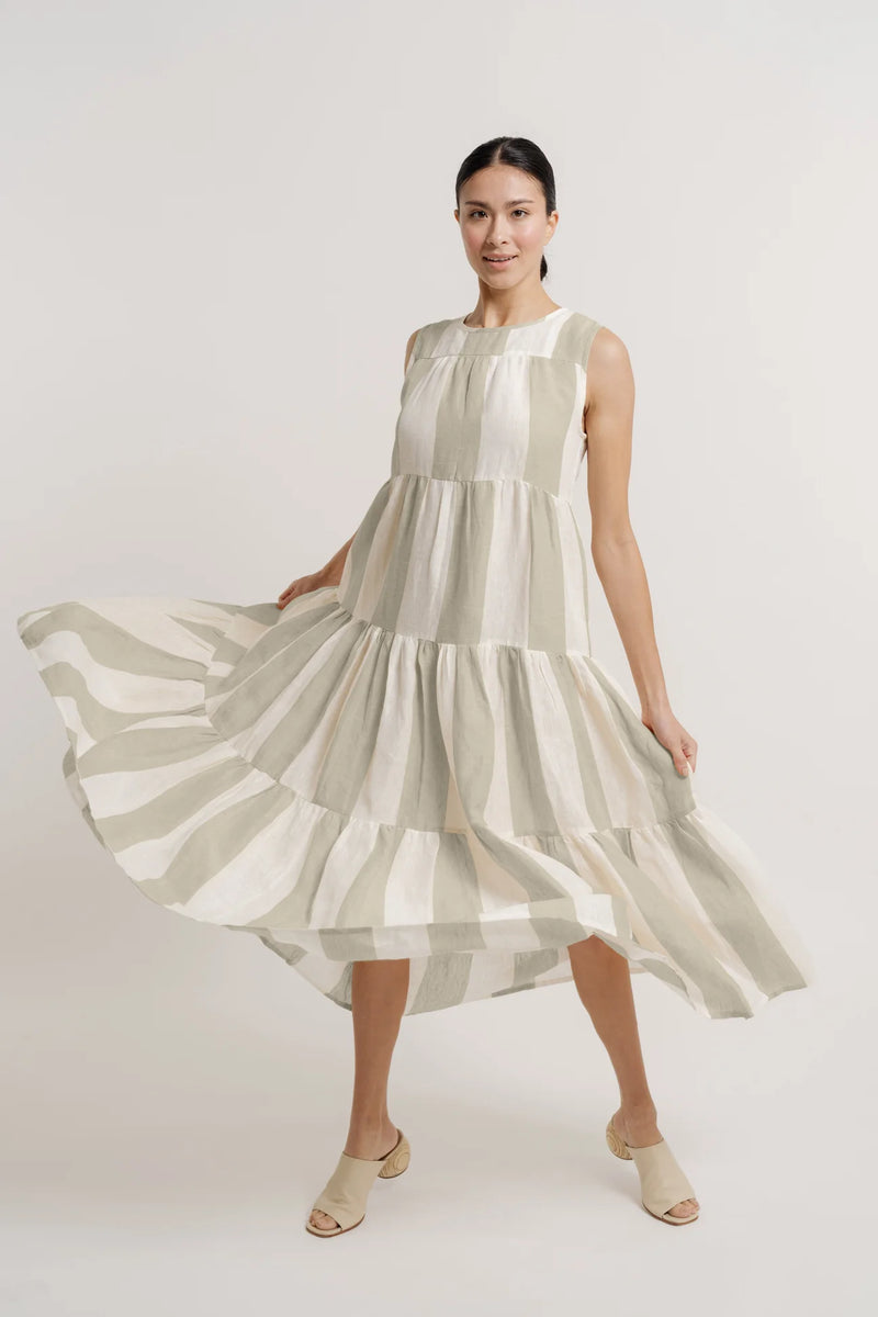 Tiered Linen Maxi Dress - Tulum Stripe