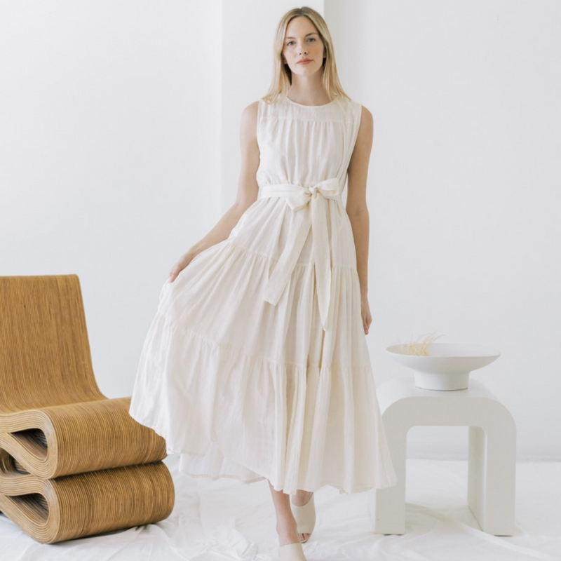 Tiered Maxi Dress – Ivory Khadi Vibrant Market | Clean Beauty + Wellness Shop in New Orleans