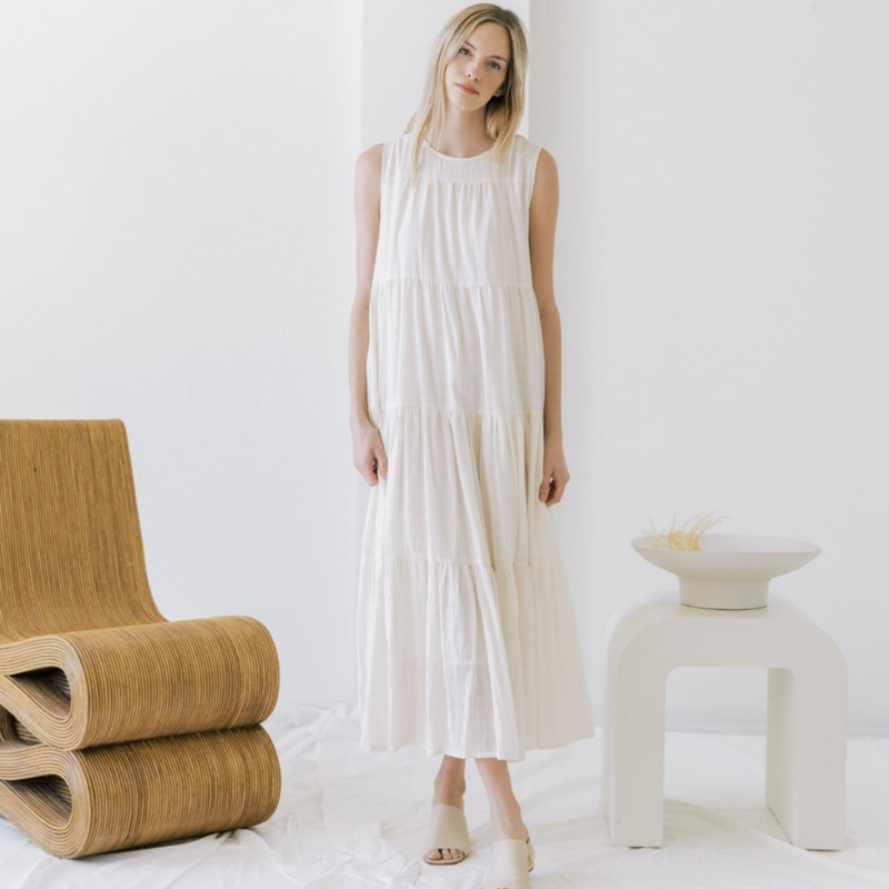 Tiered Maxi Dress – Ivory Khadi Vibrant Market | Clean Beauty + Wellness Shop in New Orleans
